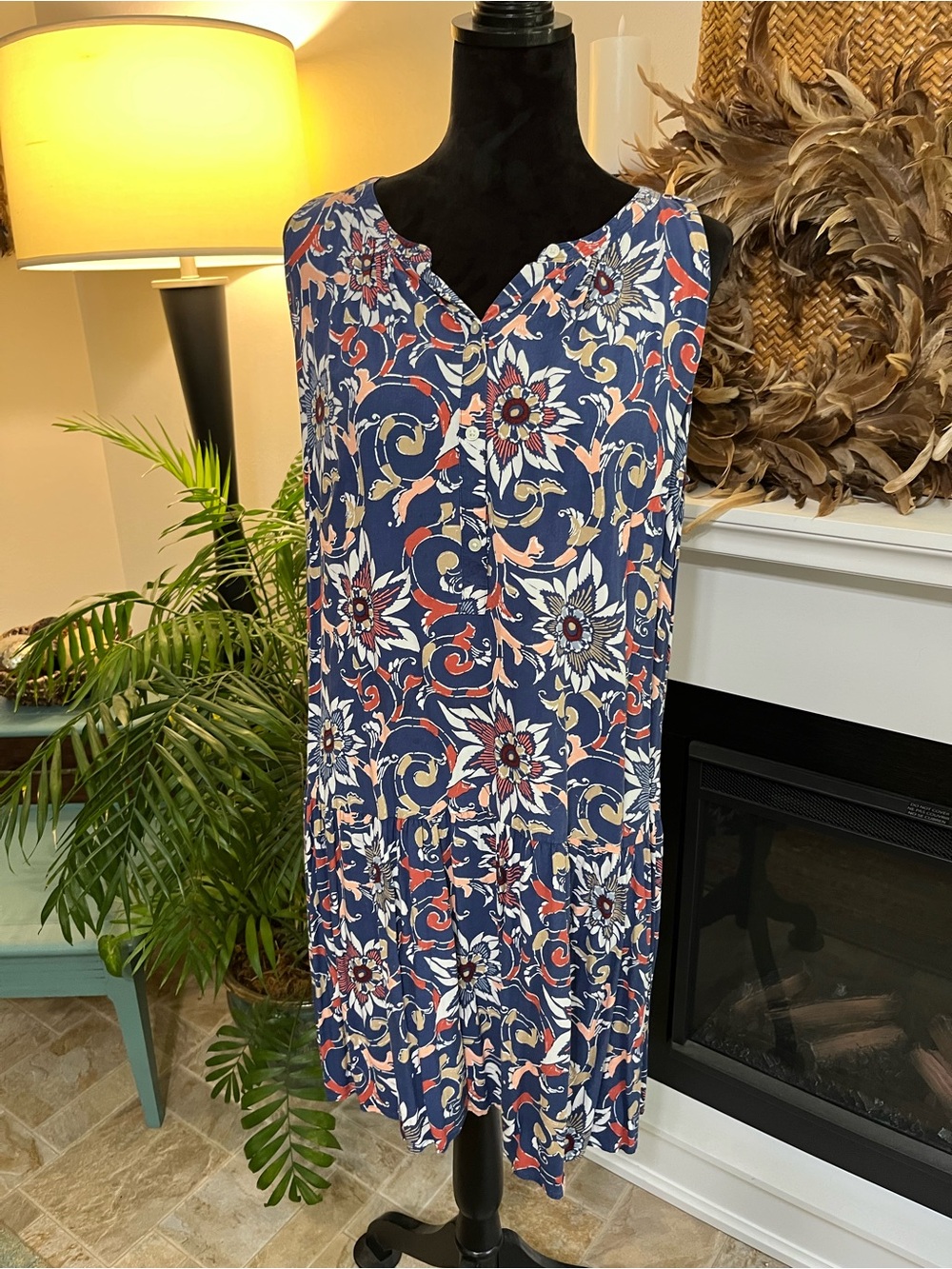 Loft Sleeveless Navy Floral Button-Front Women’s Dress
